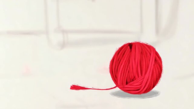 Close up of vibrant red yarn ball still life craft project preparation textile arts handmade material against cream background