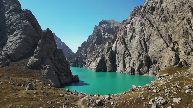 aerial View on Kol-suu lake in Naryn Region Kyrgzstanaerial View on Kol-suu lake in Naryn Region Kyrgzstan