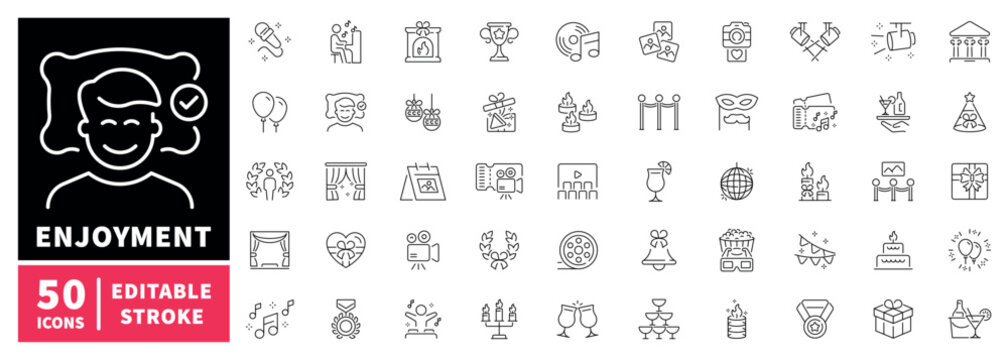 Entertainment editable line icons set. fun and leisure symbols