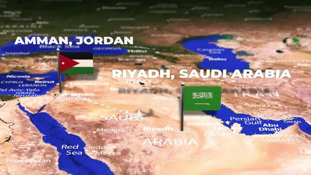 Flight From Amman JORDAN to Riyadh SAUDI ARABIA with flag pins