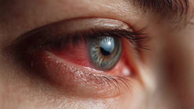 Eye showing redness and irritation due to various possible causes such as allergies or infections