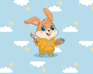 Vertical Easter Greeting Card with Rabbit Nest and Pussy Willow |