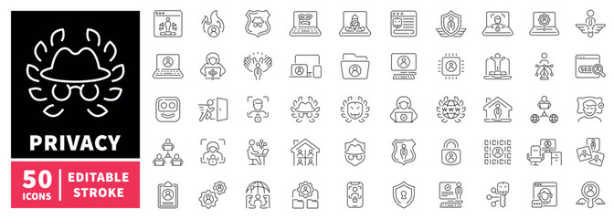 Privacy and security editable line icons set. protection and shield symbols
