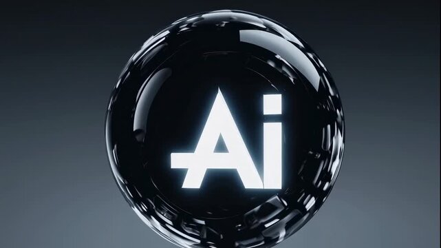 A video showcasing a futuristic Ai logo inside a sleek black sphere with a gradient background