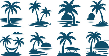 Fototapeta premium Tropical Tree Island Vector Set