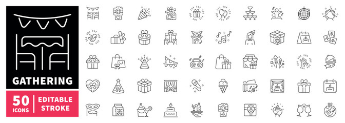 Party and gathering editable line icons set. celebration and event symbols © Jocelyn_Flores