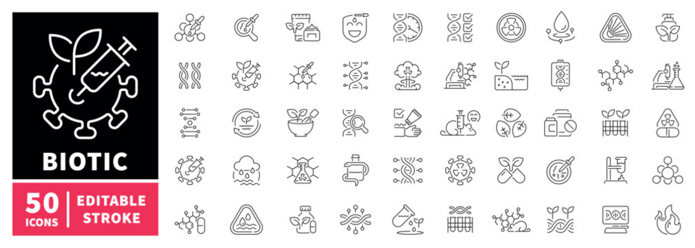 Biotic editable line icons set. biological and science symbols