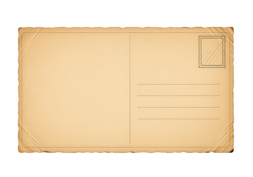 Blank postcard back template with stamp frame and address lines for mailing, empty card for travel message and direct mail layout, vintage correspondence stationery with large copy space area