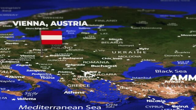 Flight From Amman JORDAN to Vienna AUSTRIA with flag pins