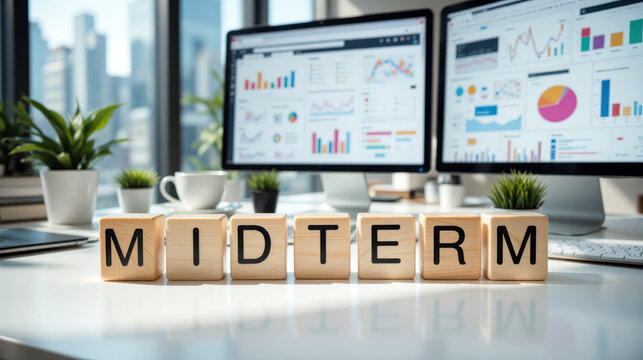 Midterm performance review for business strategy and financial results, interim reporting cycle with KPI tracking, budget check and forecast decisions for management planning before quarter close