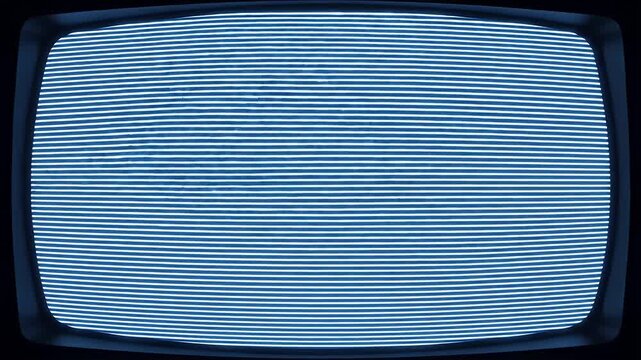 Vintage television screen displaying static with horizontal blue and white lines
