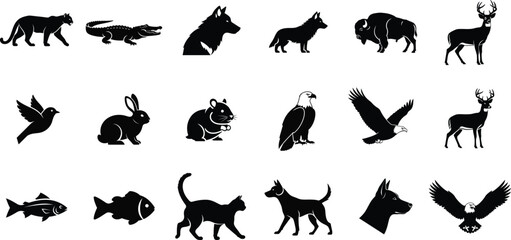Fototapeta premium Collection of animal silhouettes featuring various species