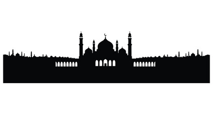Taj Mahal silhouette with domes and minarets against a white background © Md