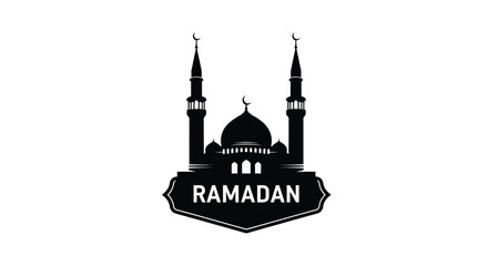 Ramadan mosque illustration with minarets and dome in black silhouette style © Md
