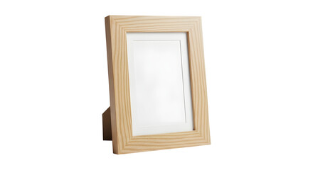 Empty Light Wood Photo Frame with Stand, Isolated on White Background, Mockup for Pictures