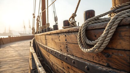 Vintage Sailing Ship Hull with Rope
