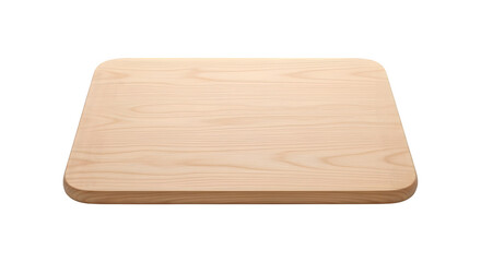 Natural Wood Cutting Board with Rounded Corners, Isolated on White Background, Kitchen Surface