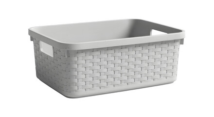 White Woven Storage Basket with Handles, Isolated on White Background, Home Organization