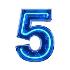A vibrant and stylized number five in a striking blue neon hue isolated on transparent background