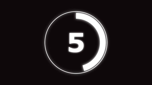 Countdown timer with a large white number 7 inside a glowing white circle on a black background representing time remaining or progress Keywords: timer, countdown, number, seven, 7