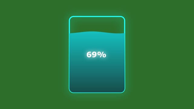 Glowing cyan bordered rectangular progress bar displaying thirty one percent filled with dark blue liquid on a solid green background with subtle glow effect Keywords: progress bar