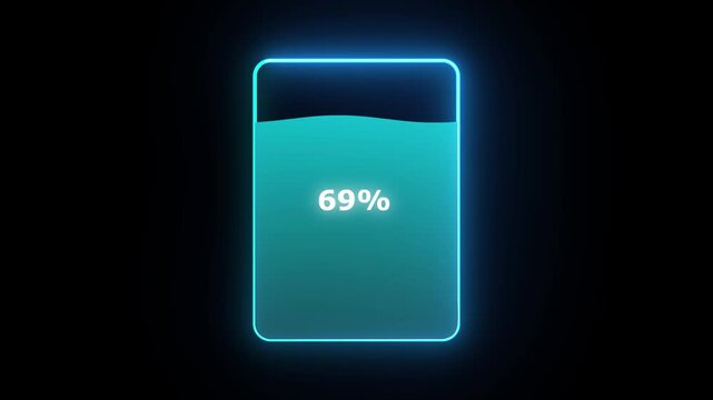 Neon cyan bordered progress bar showing thirty one percent filled with dark blue liquid on a black background with subtle glow Keywords: progress bar, loading bar, battery indicator, fuel