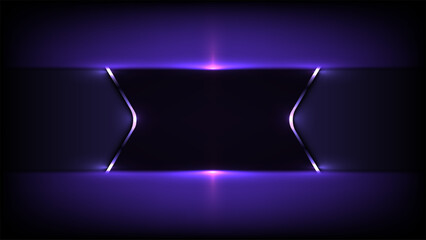 Futuristic dark technology background with glowing purple neon light edges and metallic for gaming banner or high tech digital display template