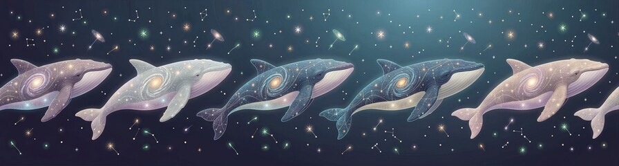 Fototapeta premium Galactic whale constellations: cosmic journey through the starry ocean