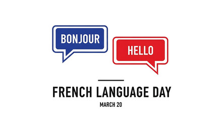 Obraz premium bonjour and hello speech bubbles for french language day on march 20 representing global communication and language education.