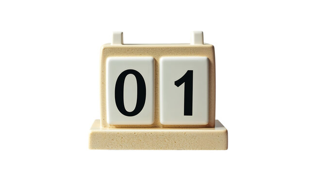 Small beige calendar flip showing 01 on transparent background