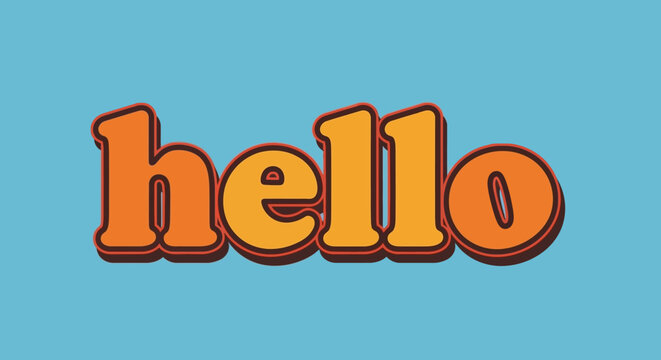 Retro "hello" text in orange and brown on a blue background
