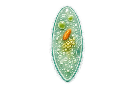 Detailed illustration of a paramecium, a single-celled protozoan organism, against a black background