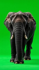 African Elephant Standing on Green Screen.