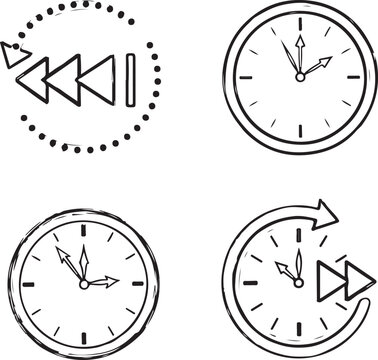 Doodle Style Time and Rewind Icons whisk traced