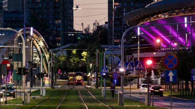 Katowice: Pulsating Tram Traffic (time lapse)