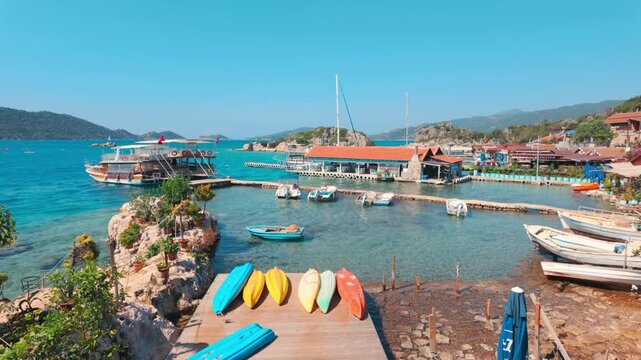 Kalekoy, Demre, Turkey - June 14, 2025: Simena Castle is an ancient Lycian fortress in Kalekoy village of the Demre district in the Antalya Province of Turkey.