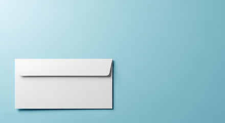 A white envelope on a light blue background with empty space