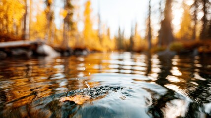 Obraz premium An ethereal image capturing the stunning reflections of autumn trees on the calm surface of a serene water pool, evoking peace and connection with nature.
