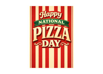 Happy national pizza day celebration with colorful striped background and typography