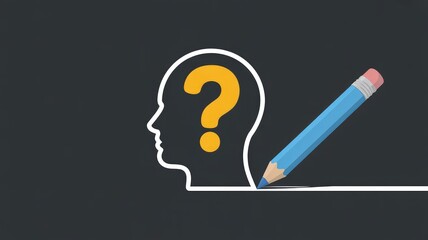 Thinking person with question mark in head and pencil