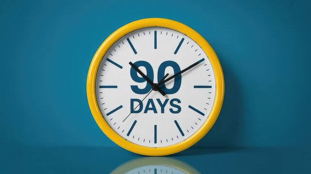 Countdown to deadline with 90 days on modern yellow clock