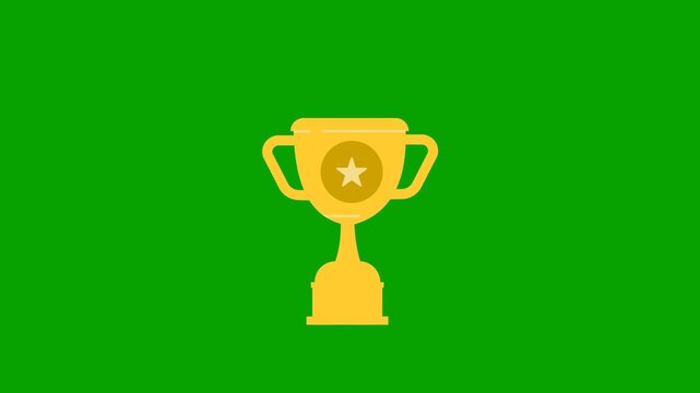 animation rotating thropy winner isolated green. champion greeting