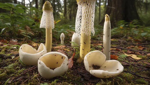 Timelapse of Phallaceae is a family of fungi, commonly known as stinkhorns growing in a wild.
