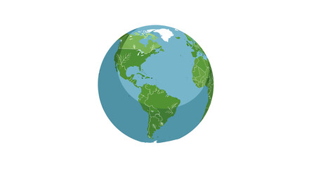 Fototapeta premium A vibrant cartoon illustration of the Earth globe, prominently featuring the continents of North and South America surrounded by blue oceans.