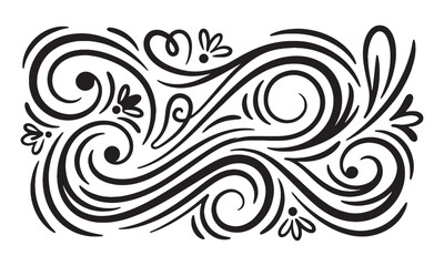 Fototapeta premium Vintage swirl ornament, black hand drawn filigree vector, elegant floral scroll border design