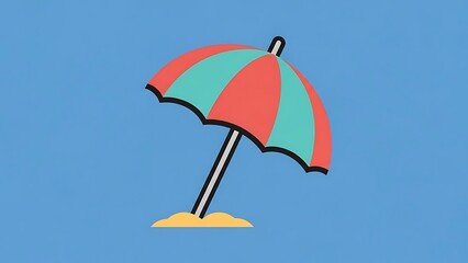 Obraz premium Colorful Beach Umbrella on Sandy Shore.