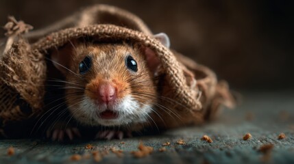 A curious hamster peeks out from under a soft blanket, showcasing its adorable features and inviting playful emotions that resonate with pet lovers and animal enthusiasts alike.