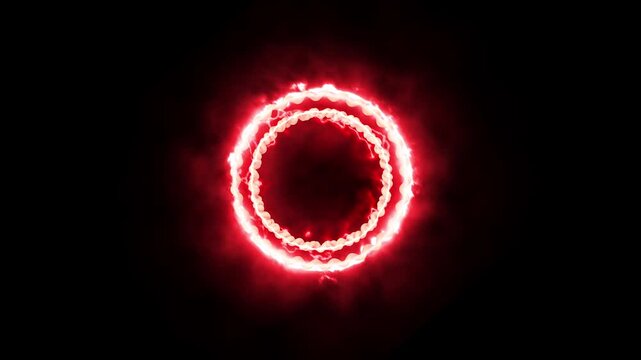 Dynamic neon green energy rings forming a wavy electric portal or futuristic circular frame against a dark background.
