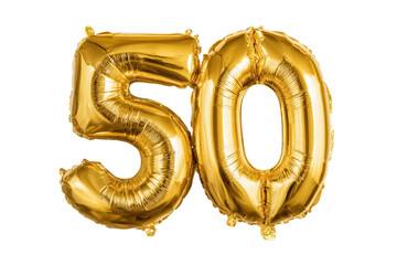 Obraz premium Gold balloons shaped like the number fifty for a party celebration event