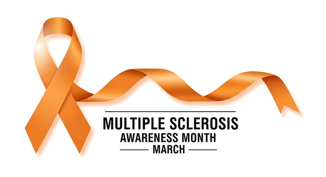 multiple sclerosis awareness month orange ribbon white background symbolizing support for ms patients and neurological health.